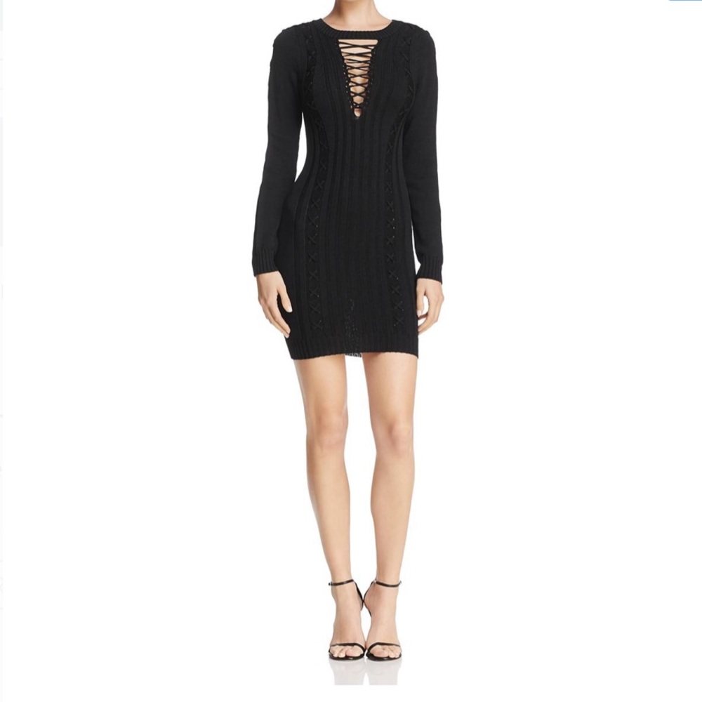 Olivaceous Womens Lace-Up Ribbed Sweaterdress (L)